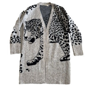 Anthropologie Moth Lucerne Leopard Longline Cardigan Sweater Small Open Front